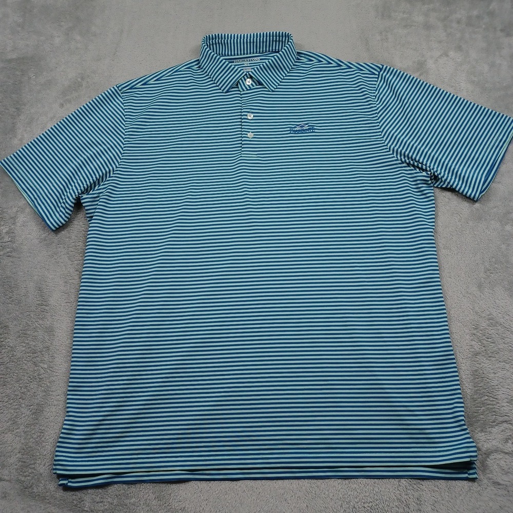 Harlestons‎ Shirt Mens XL Blue Striped Polo Golf Short Sleeve Preppy Logo